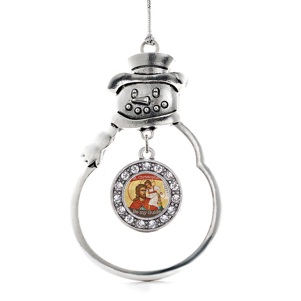 Silver St. Christopher Circle Charm Snowman Ornament