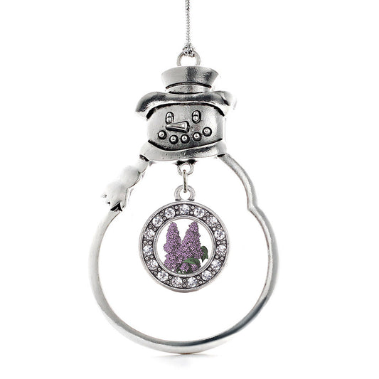 Silver Lilac Flower Circle Charm Snowman Ornament