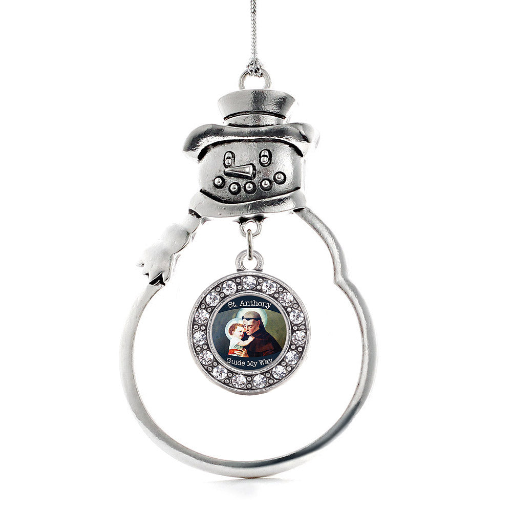 Silver St. Anthony Circle Charm Snowman Ornament