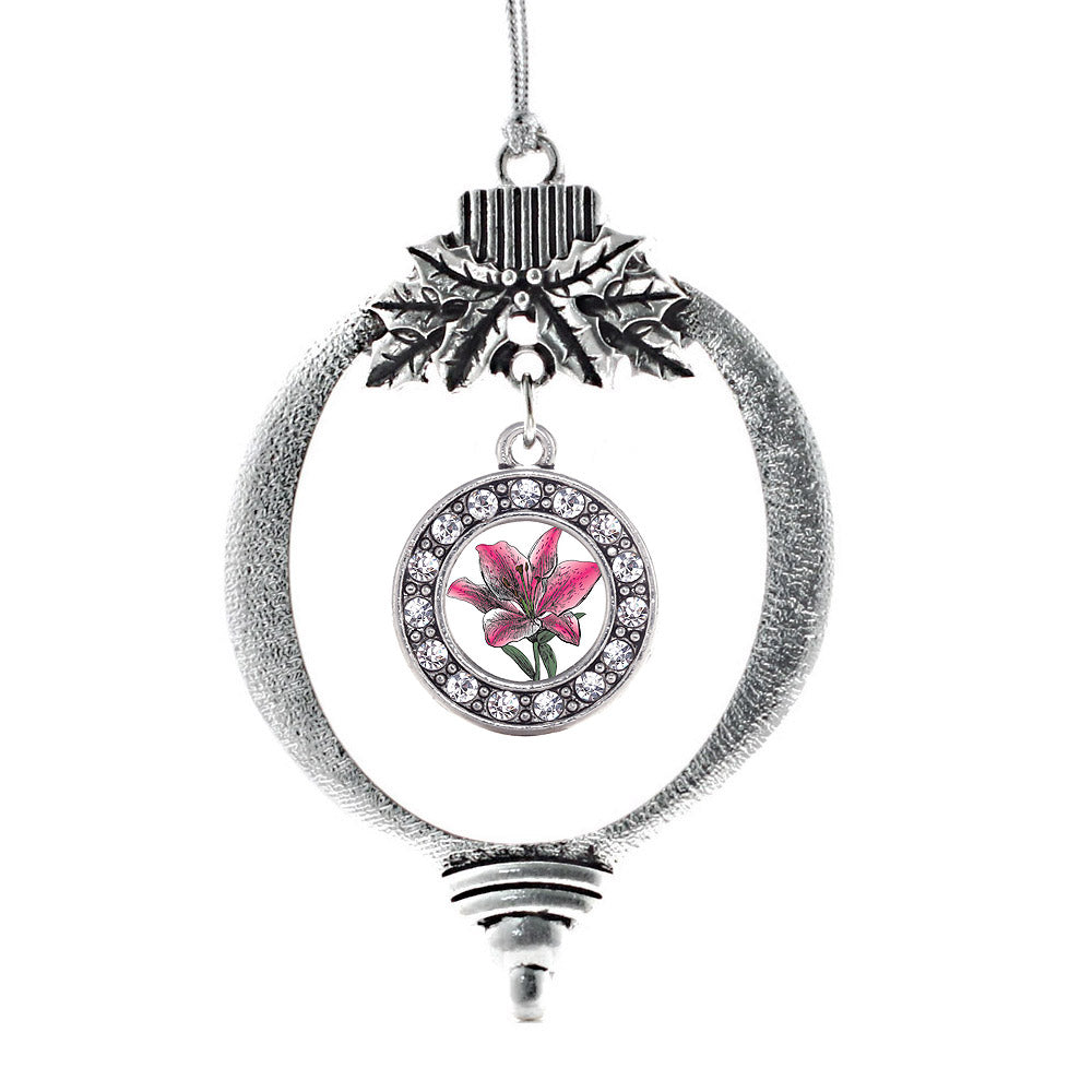 Silver Lily Flower Circle Charm Holiday Ornament
