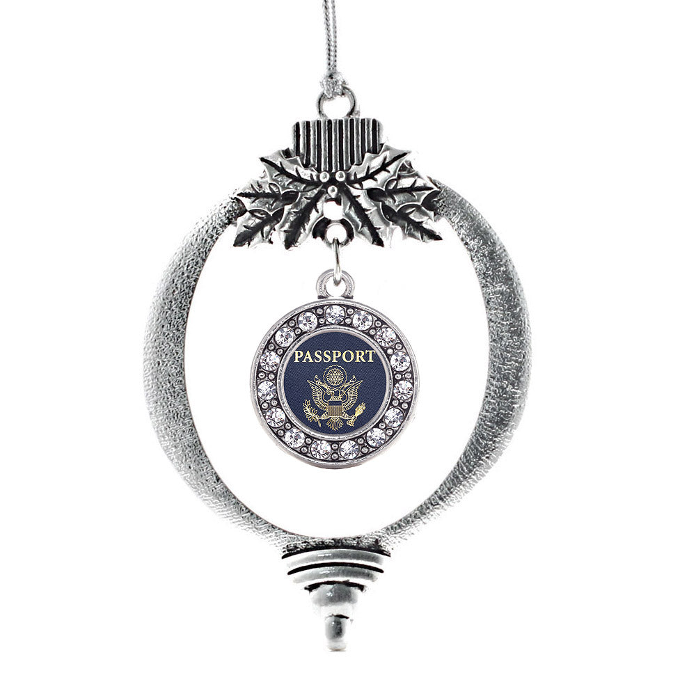 Silver Passport Circle Charm Holiday Ornament