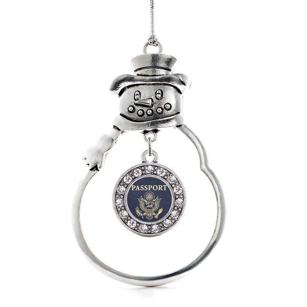 Silver Passport Circle Charm Snowman Ornament