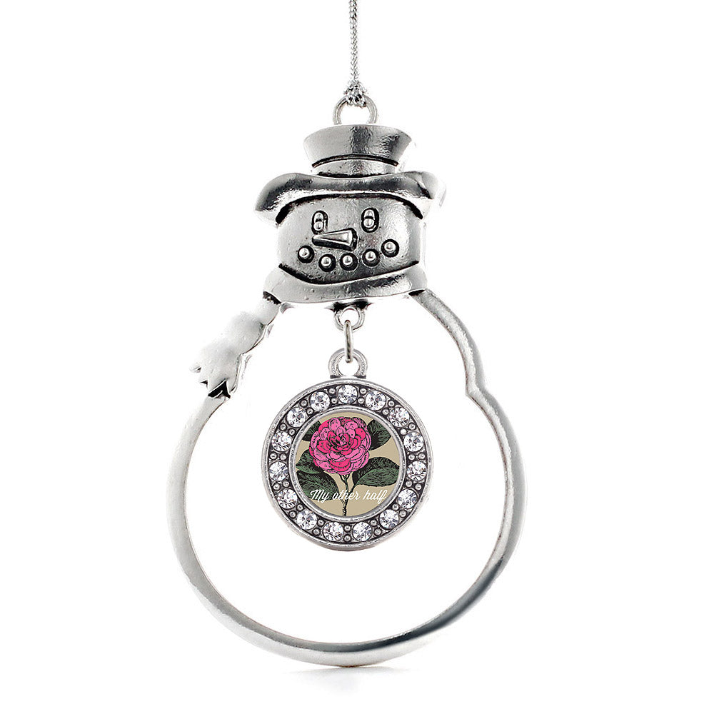 Silver My Other Half Camellia Flower Circle Charm Snowman Ornament