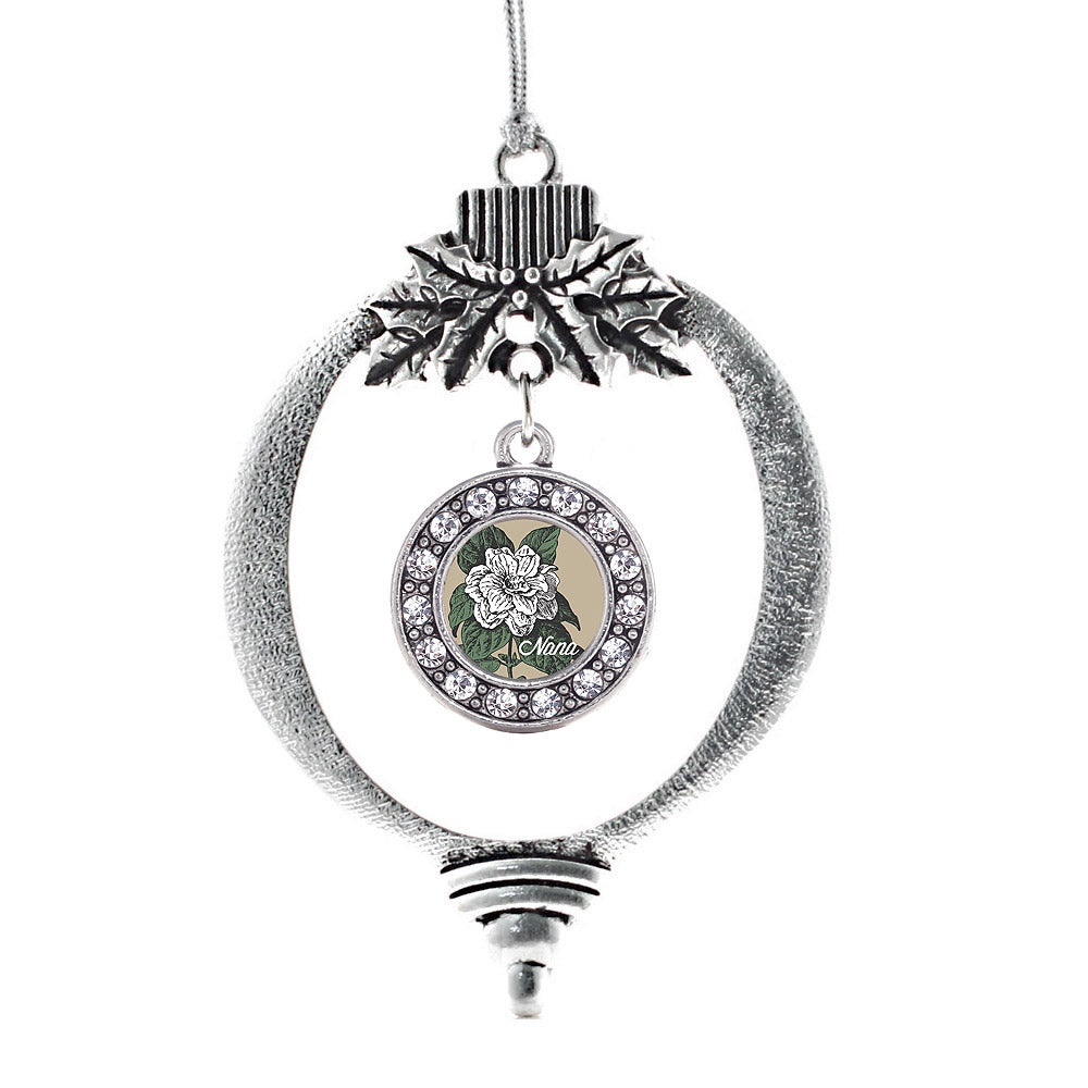 Silver Nana Gardenia Flower Circle Charm Holiday Ornament