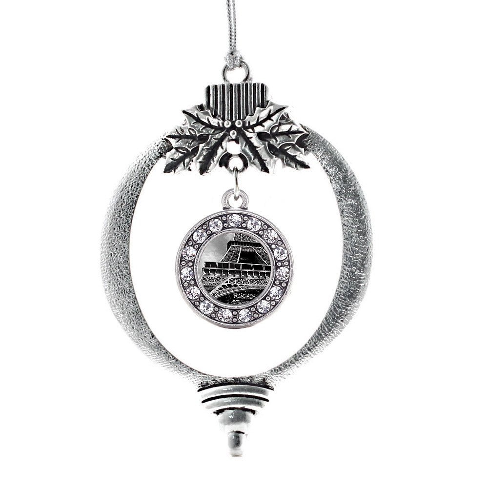 Silver Black and Grey Eiffel Tower Circle Charm Holiday Ornament