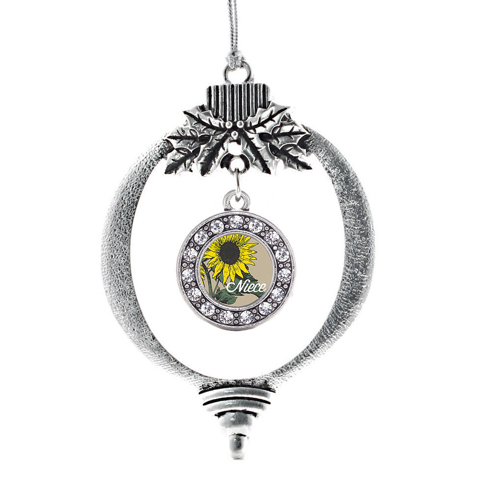 Silver Niece Sunflower Circle Charm Holiday Ornament
