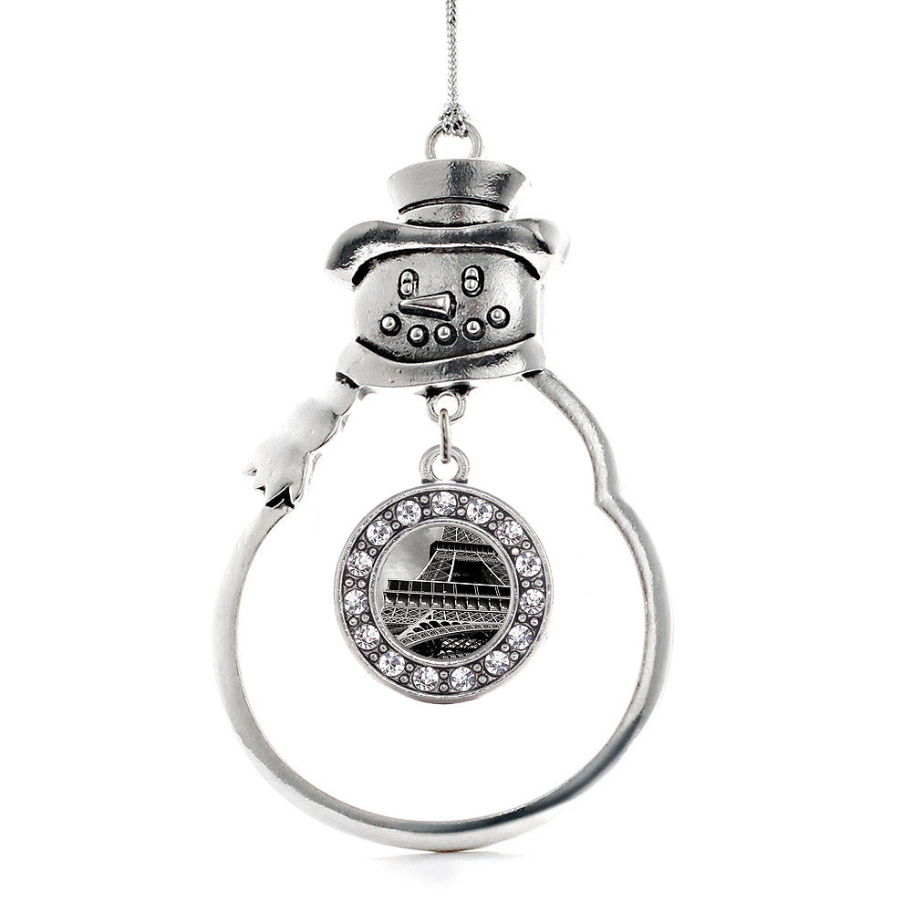 Silver Black and Grey Eiffel Tower Circle Charm Snowman Ornament