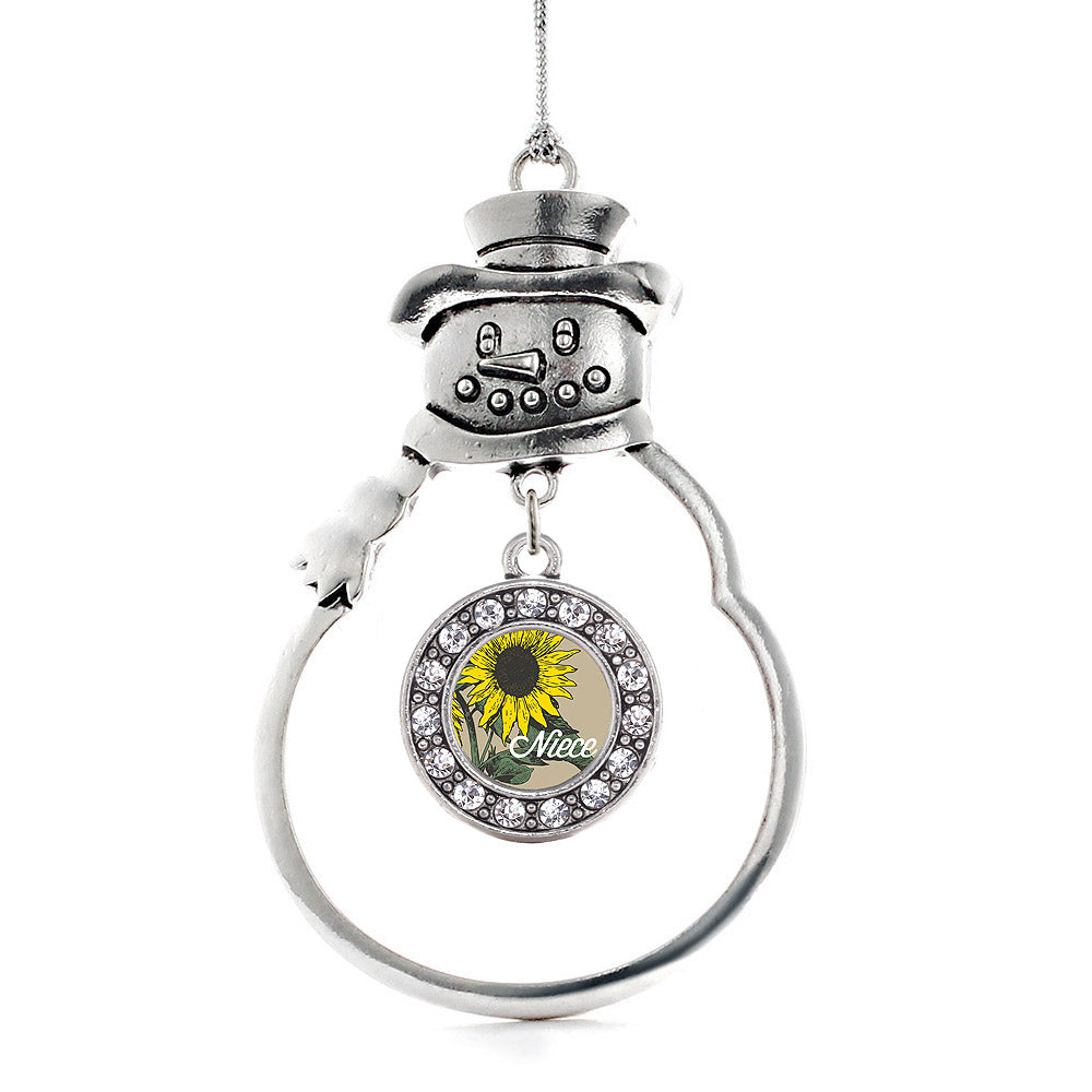 Silver Niece Sunflower Circle Charm Snowman Ornament