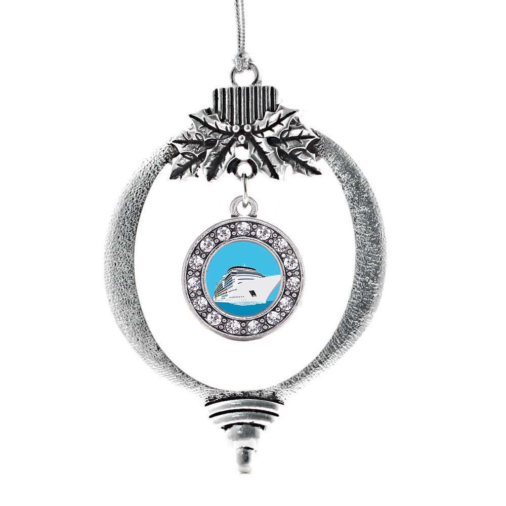 Silver Bon Voyage Cruise Circle Charm Holiday Ornament