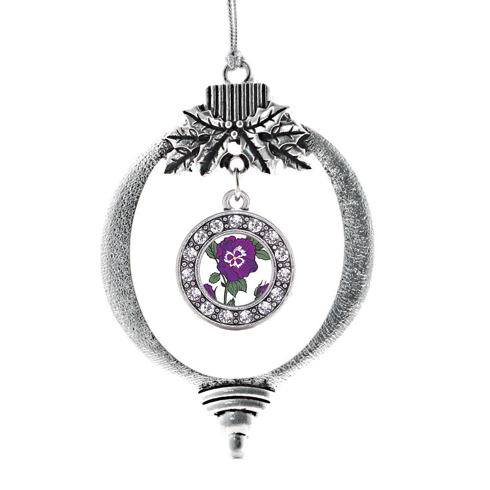 Silver Pansy Flower Circle Charm Holiday Ornament