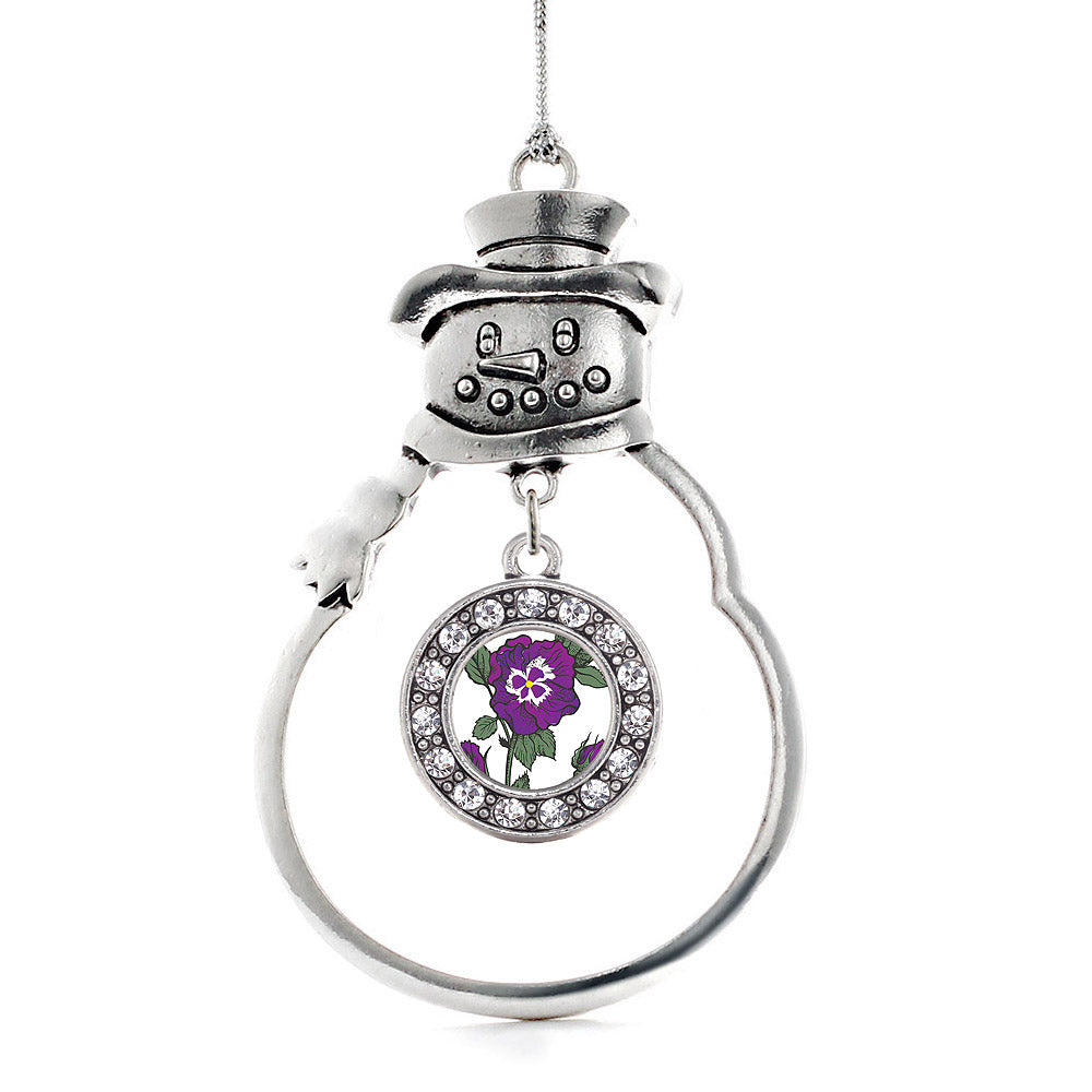 Silver Pansy Flower Circle Charm Snowman Ornament