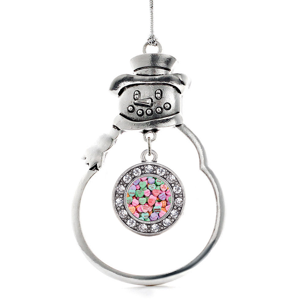 Silver Candy Hearts Circle Charm Snowman Ornament
