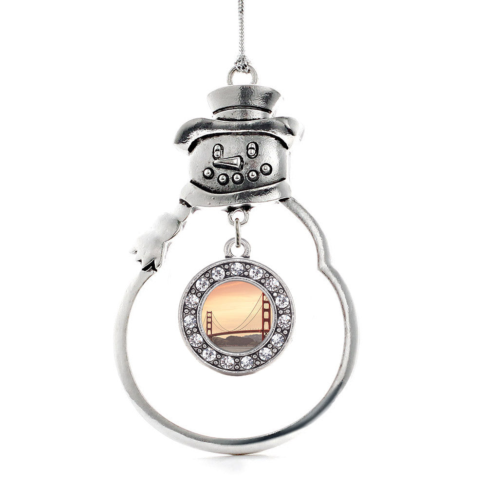 Silver Baker Beach Circle Charm Snowman Ornament