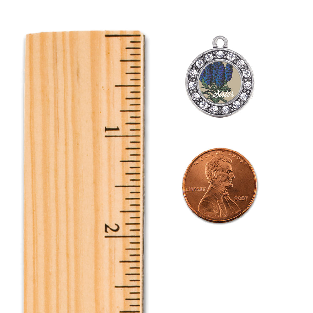 Silver Sister Delphinium Flower Circle Charm Snowman Ornament