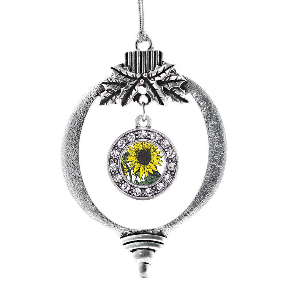 Silver Sunflower Circle Charm Holiday Ornament