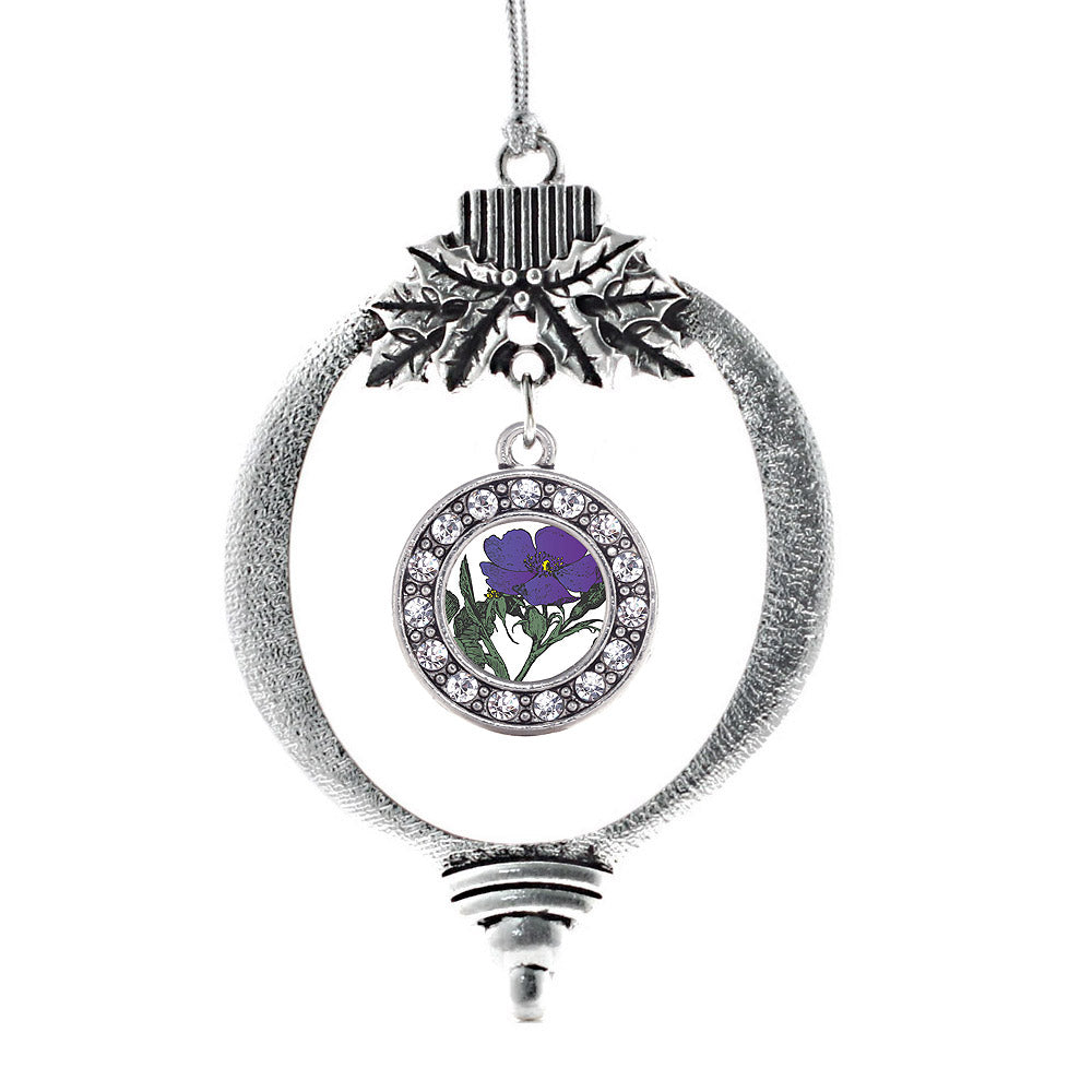 Silver Violet Flower Circle Charm Holiday Ornament
