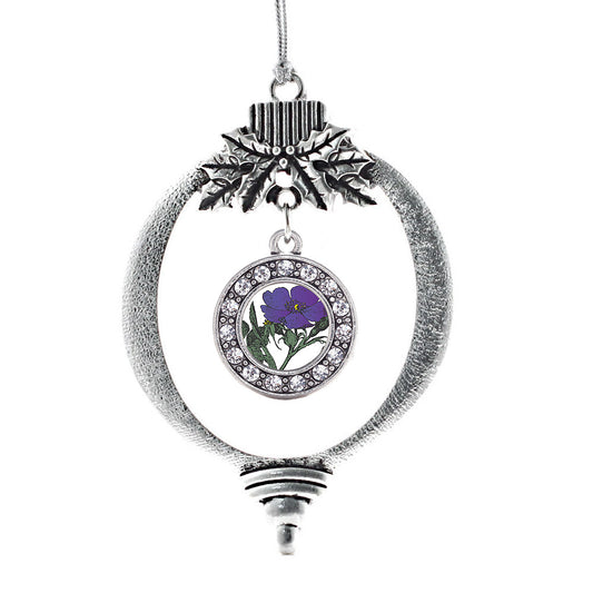 Silver Violet Flower Circle Charm Holiday Ornament
