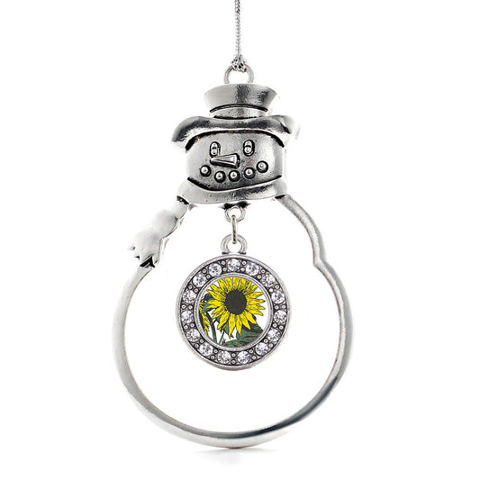 Silver Sunflower Circle Charm Snowman Ornament