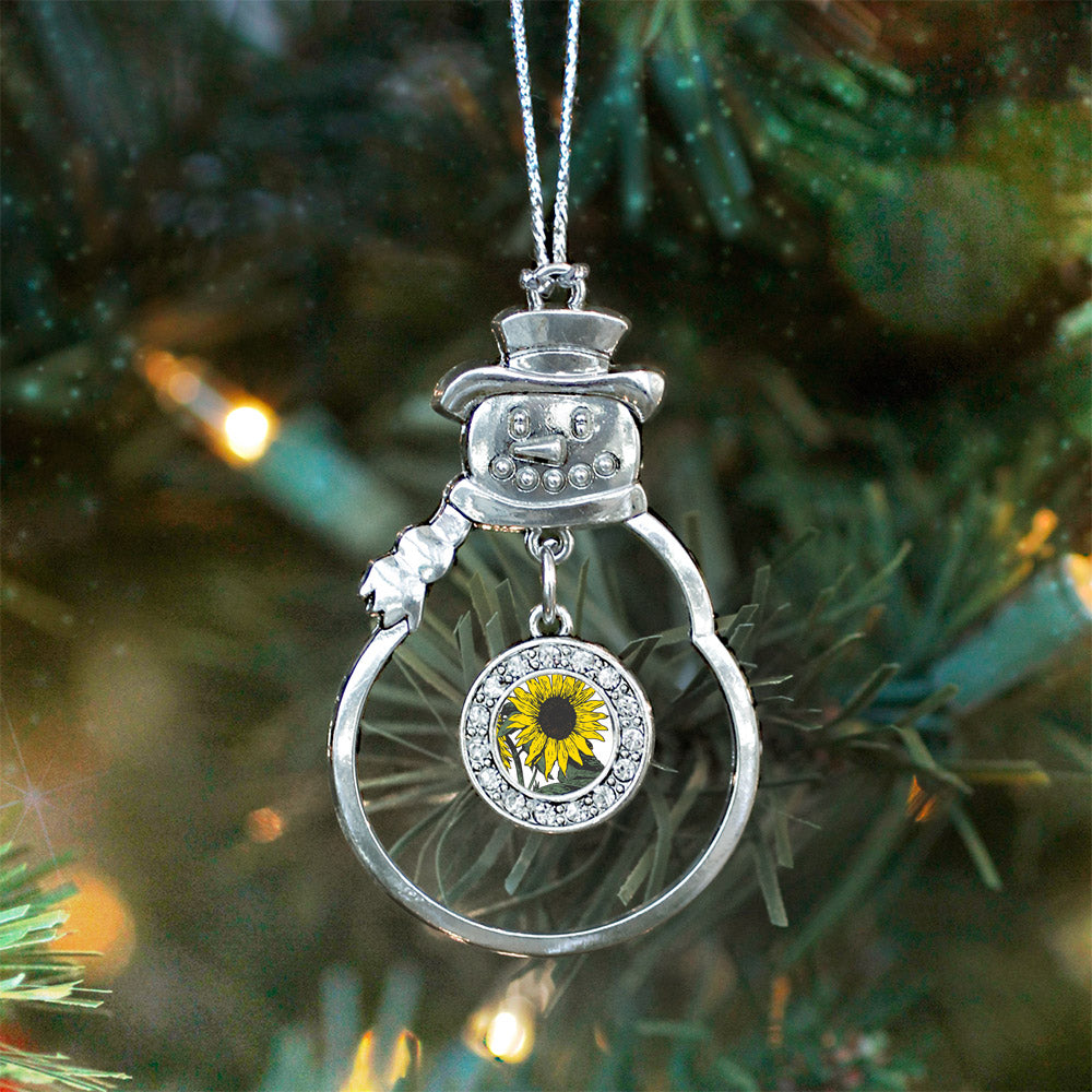 Silver Sunflower Circle Charm Snowman Ornament
