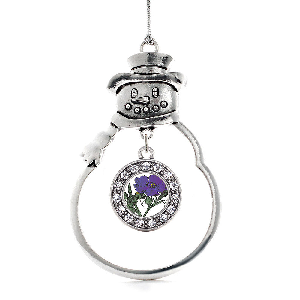 Silver Violet Flower Circle Charm Snowman Ornament