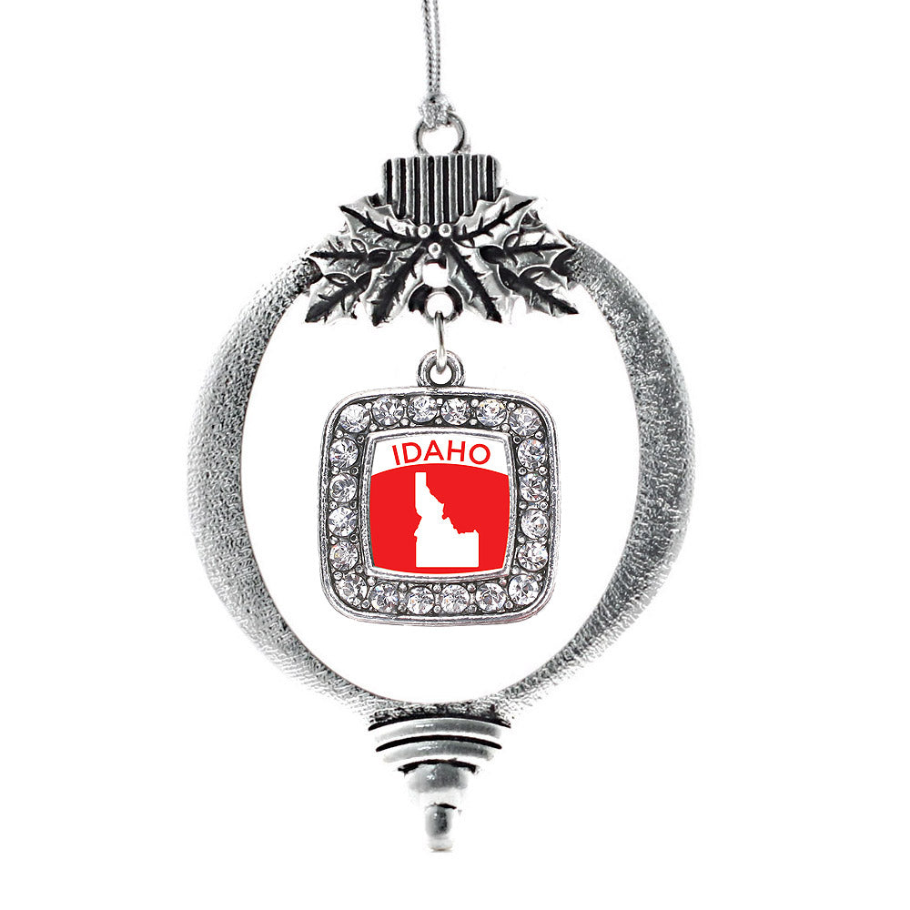 Silver Idaho Outline Square Charm Holiday Ornament