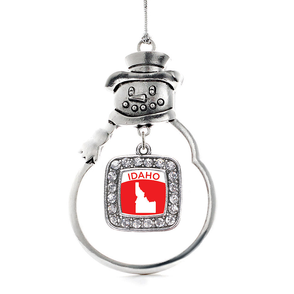 Silver Idaho Outline Square Charm Snowman Ornament