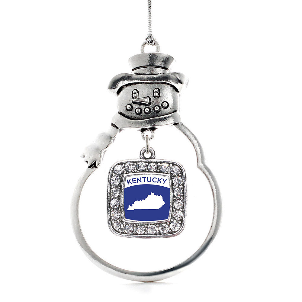 Silver Kentucky Outline Square Charm Snowman Ornament