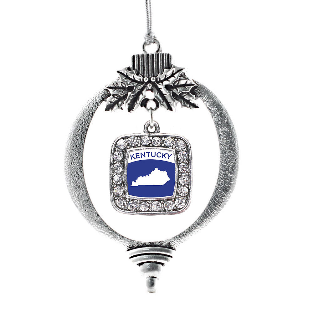 Silver Kentucky Outline Square Charm Holiday Ornament