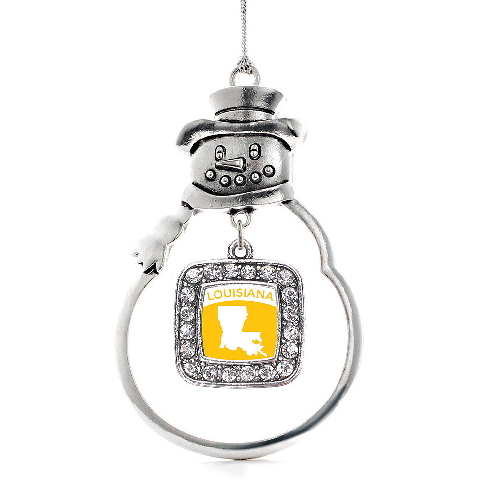 Silver Louisiana Outline Square Charm Snowman Ornament