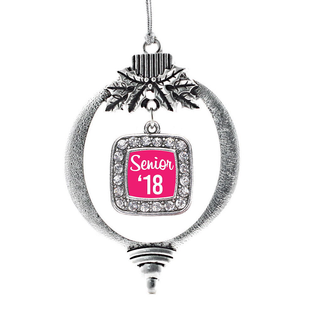 Silver Fuchsia Senior '18 Square Charm Holiday Ornament