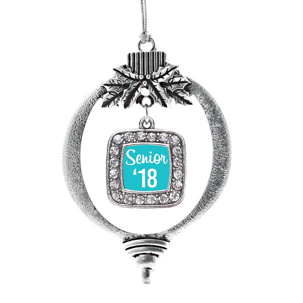 Silver Teal Senior '18 Square Charm Holiday Ornament