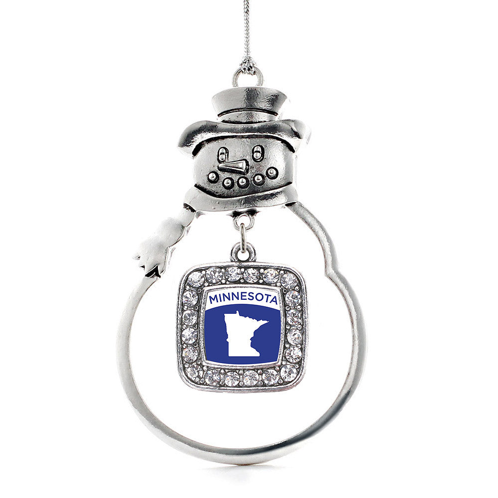 Silver Minnesota Outline Square Charm Snowman Ornament