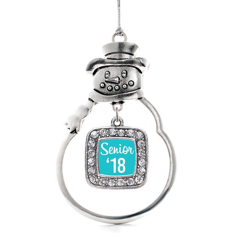 Silver Teal Senior '18 Square Charm Snowman Ornament