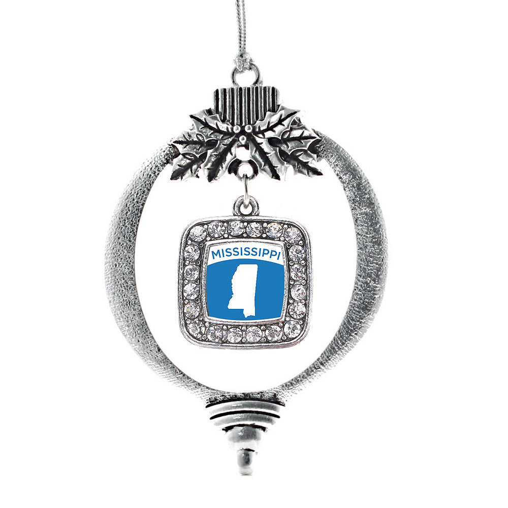 Silver Mississippi Outline Square Charm Holiday Ornament