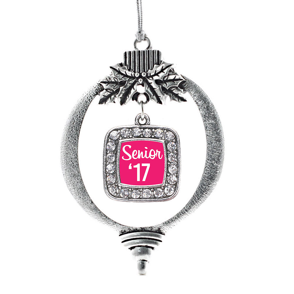 Silver Fuchsia Senior '17 Square Charm Holiday Ornament