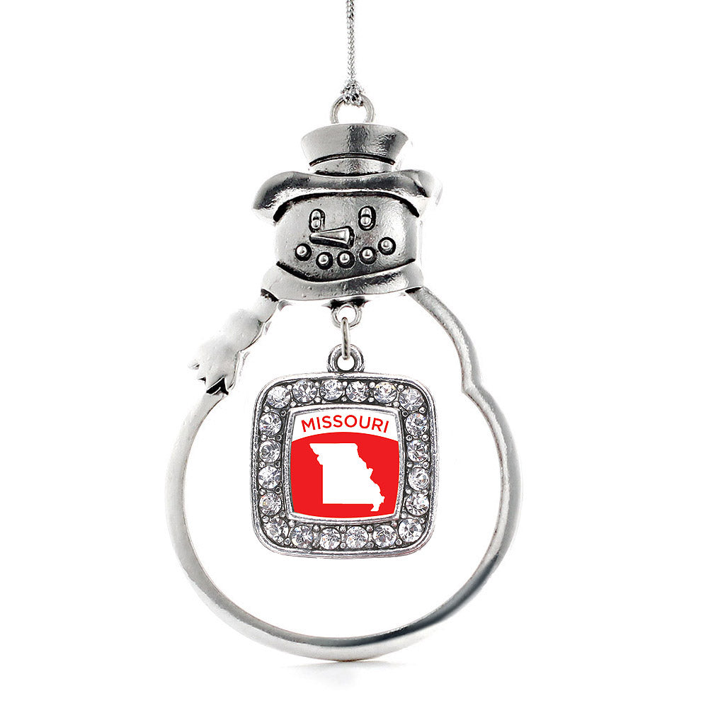 Silver Missouri Outline Square Charm Snowman Ornament