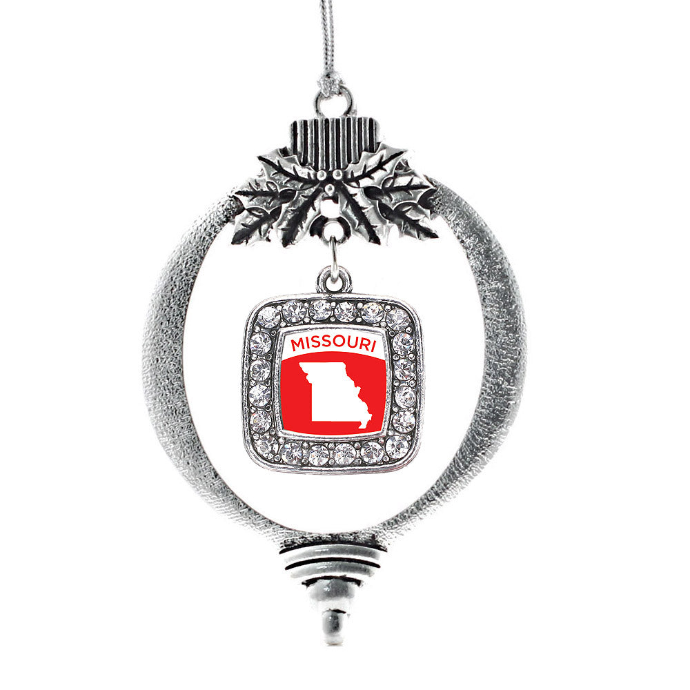 Silver Missouri Outline Square Charm Holiday Ornament