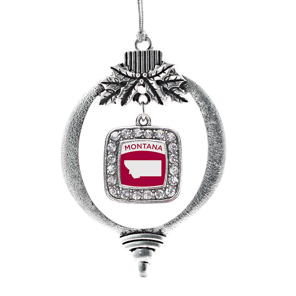 Silver Montana Outline Square Charm Holiday Ornament