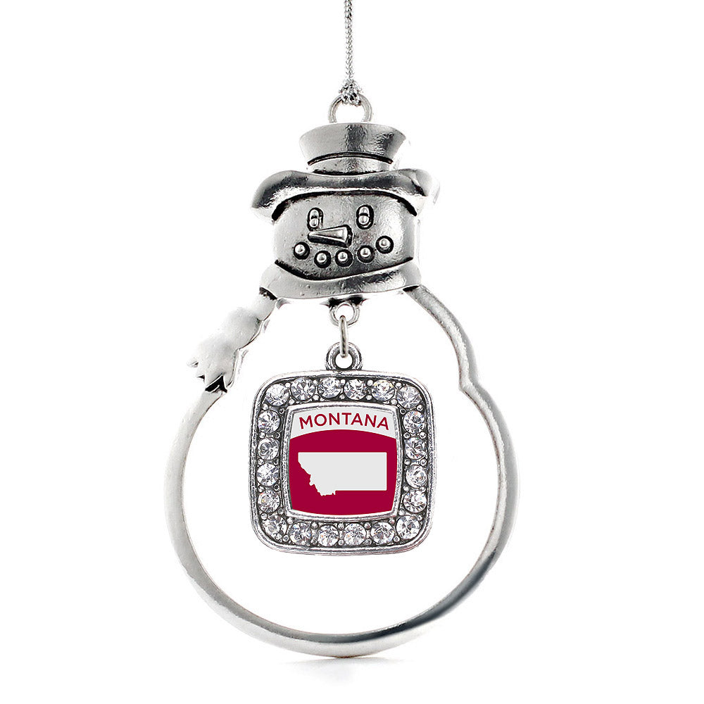 Silver Montana Outline Square Charm Snowman Ornament