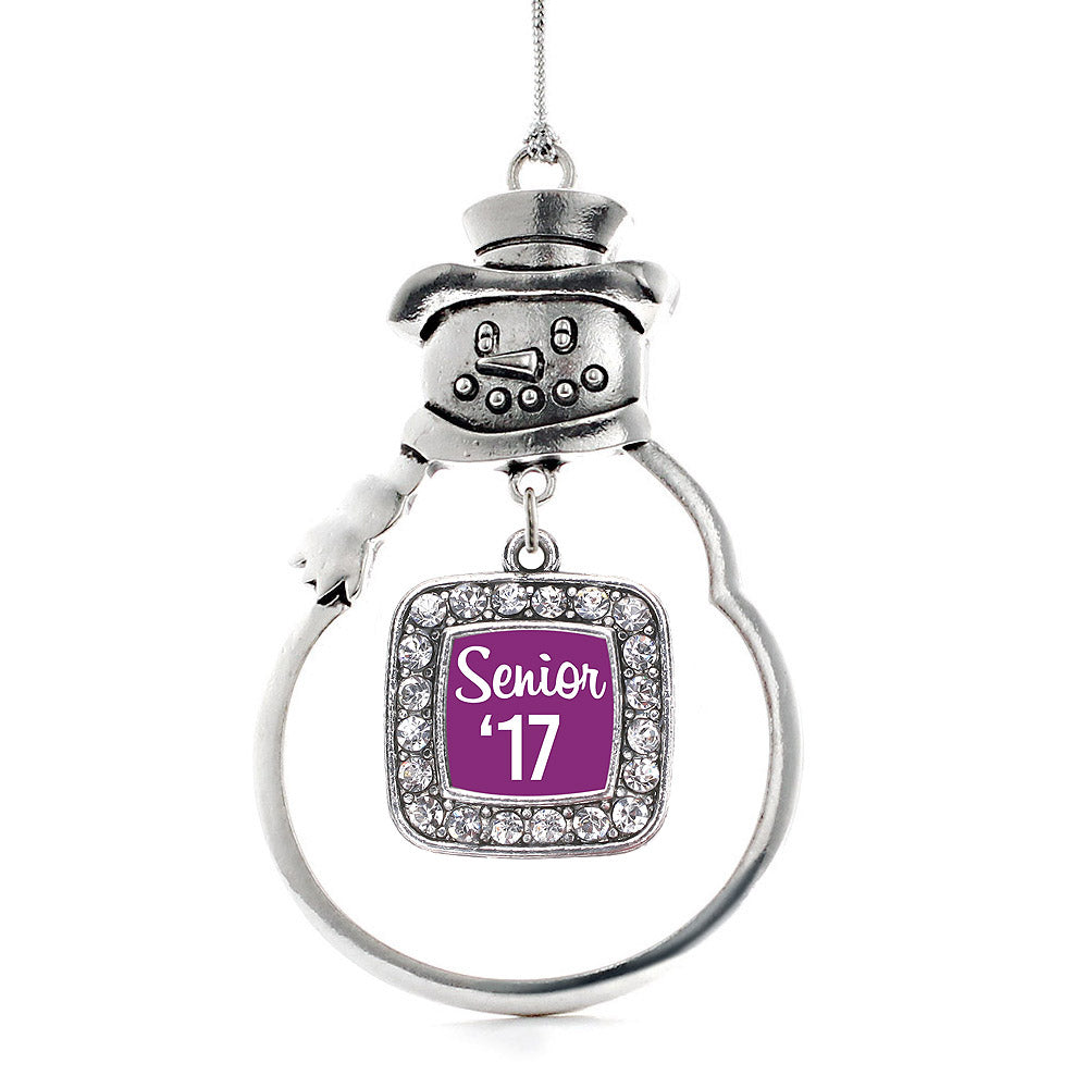 Silver Purple Senior '17 Square Charm Snowman Ornament