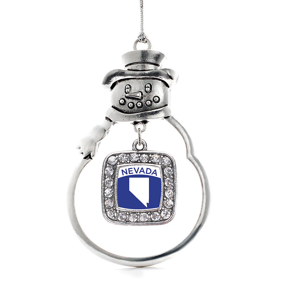 Silver Nevada Outline Square Charm Snowman Ornament