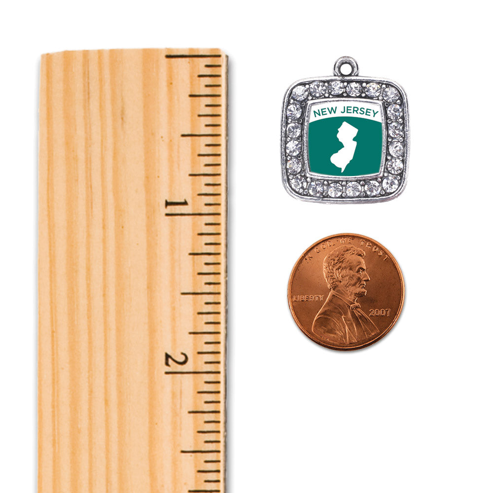 Silver New Jersey Outline Square Charm Holiday Ornament