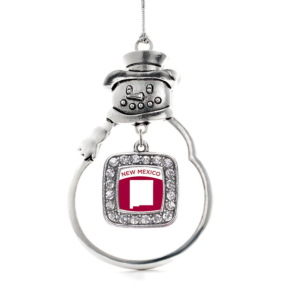 Silver New Mexico Outline Square Charm Snowman Ornament