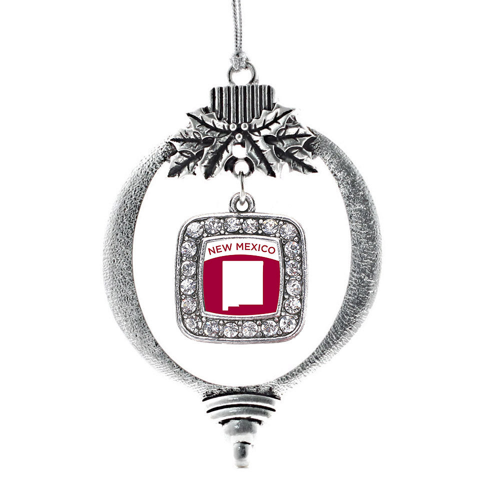 Silver New Mexico Outline Square Charm Holiday Ornament