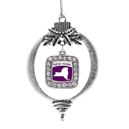 Silver New York Outline Square Charm Holiday Ornament