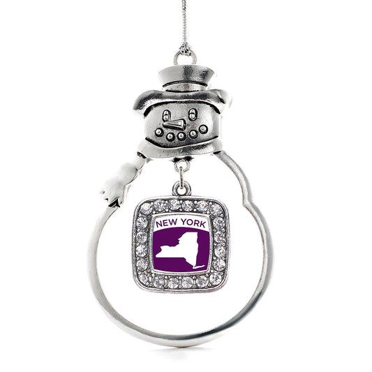 Silver New York Outline Square Charm Snowman Ornament