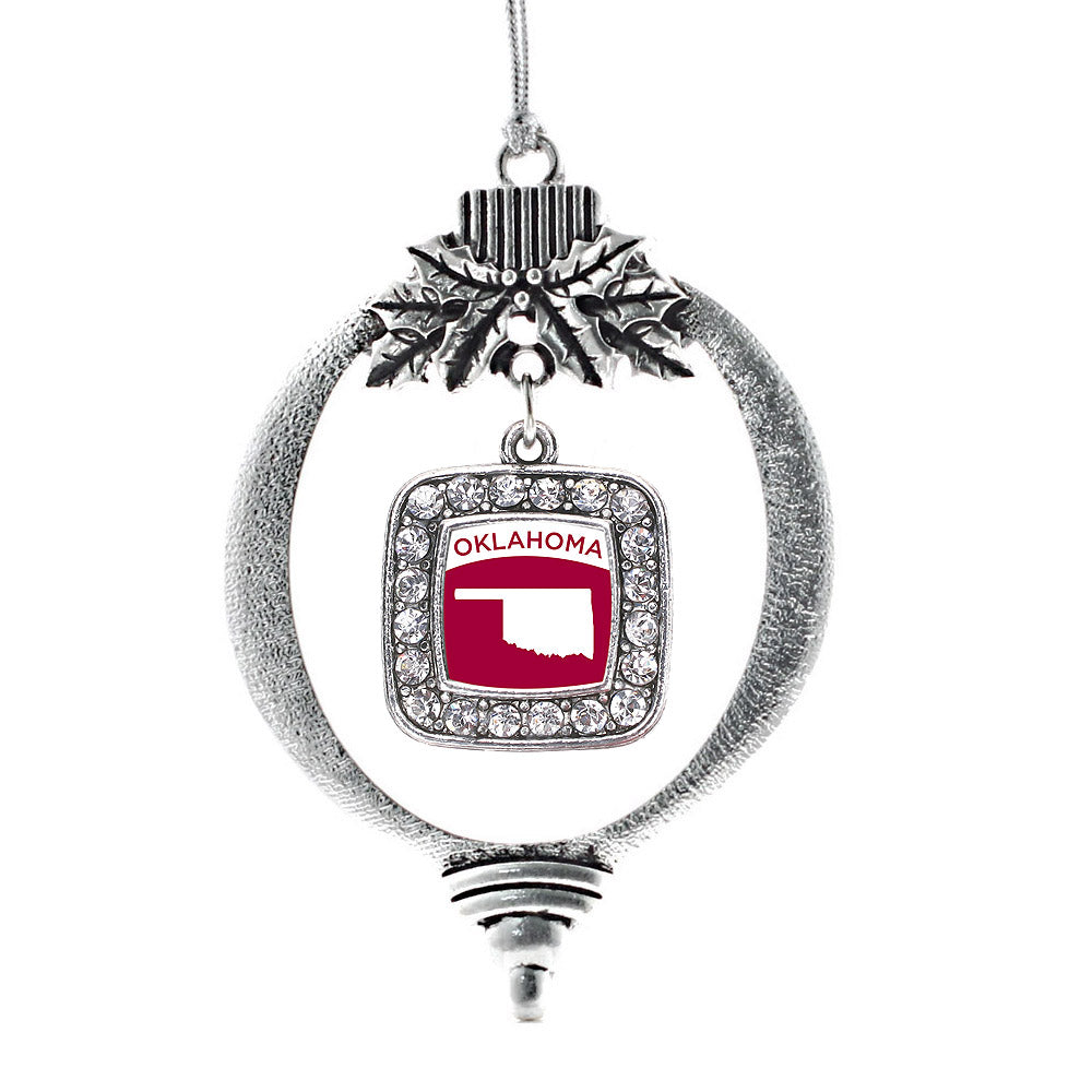 Silver Oklahoma Outline Square Charm Holiday Ornament