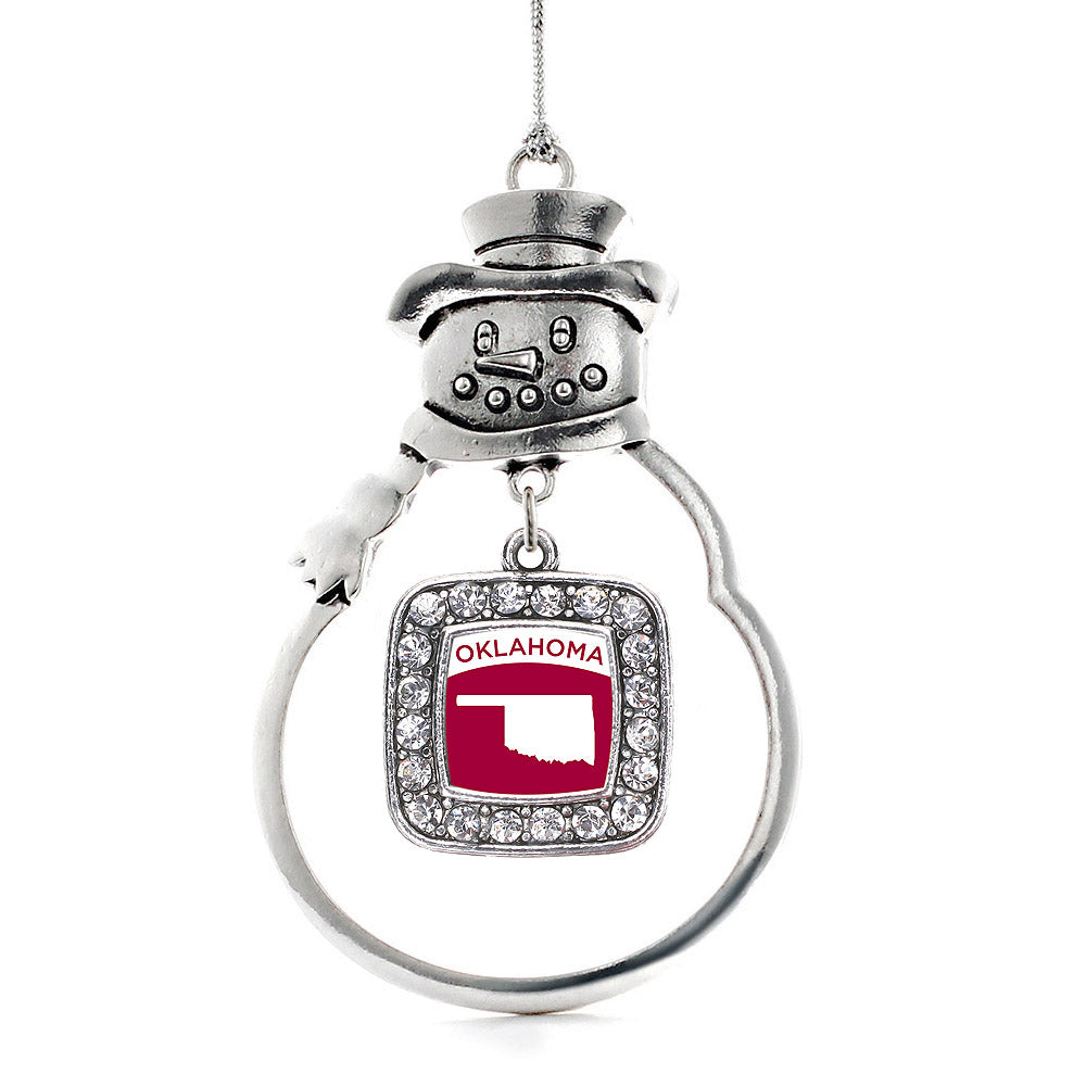 Silver Oklahoma Outline Square Charm Snowman Ornament