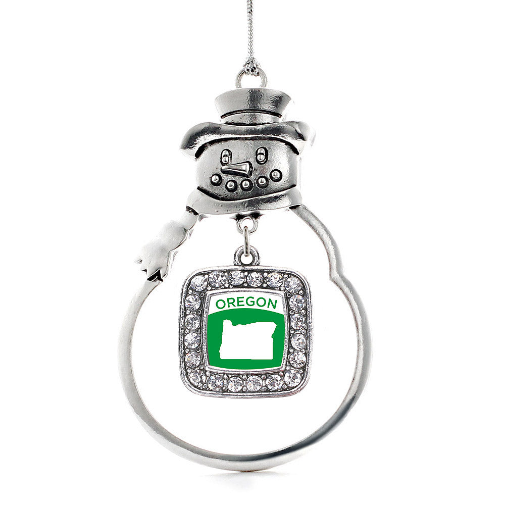 Silver Oregon Outline Square Charm Snowman Ornament
