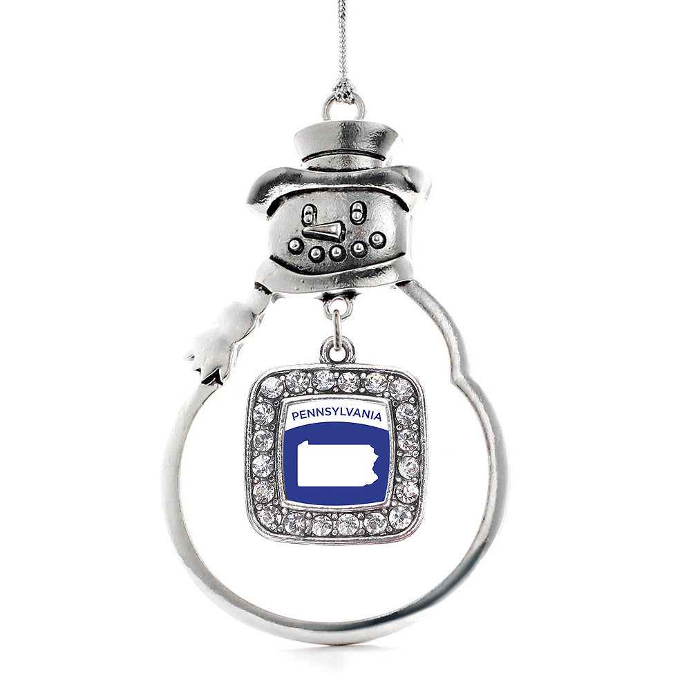 Silver Pennsylvania Outline Square Charm Snowman Ornament